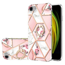 Load image into Gallery viewer, Electroplating Splicing Marble Flower Pattern TPU Shockproof Case with Rhinestone Ring Holder, For iPhone XS Max, For iPhone SE 2022 / SE 2020 / 7 / 8, For iPhone 7 Plus / 8 Plus