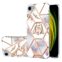 Load image into Gallery viewer, Electroplating Splicing Marble Flower Pattern TPU Shockproof Case with Rhinestone Ring Holder, For iPhone XS Max, For iPhone SE 2022 / SE 2020 / 7 / 8, For iPhone 7 Plus / 8 Plus