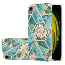 Load image into Gallery viewer, Electroplating Splicing Marble Flower Pattern TPU Shockproof Case with Rhinestone Ring Holder, For iPhone XS Max, For iPhone SE 2022 / SE 2020 / 7 / 8, For iPhone 7 Plus / 8 Plus