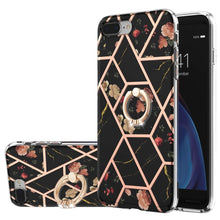 Load image into Gallery viewer, Electroplating Splicing Marble Flower Pattern TPU Shockproof Case with Rhinestone Ring Holder, For iPhone XS Max, For iPhone SE 2022 / SE 2020 / 7 / 8, For iPhone 7 Plus / 8 Plus