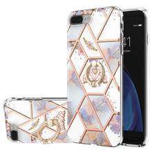 Load image into Gallery viewer, Electroplating Splicing Marble Flower Pattern TPU Shockproof Case with Rhinestone Ring Holder, For iPhone XS Max, For iPhone SE 2022 / SE 2020 / 7 / 8, For iPhone 7 Plus / 8 Plus