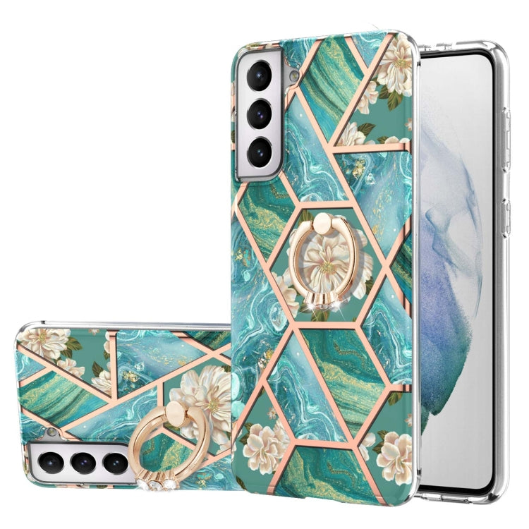 Electroplating Splicing Marble Flower Pattern TPU Shockproof Case with Rhinestone Ring Holder, For Samsung Galaxy S21  5G, For Samsung Galaxy S21+  5G, For Samsung Galaxy S21 Ultra 5G, For Samsung Galaxy S21 FE, For Samsung Galaxy S20                  ...