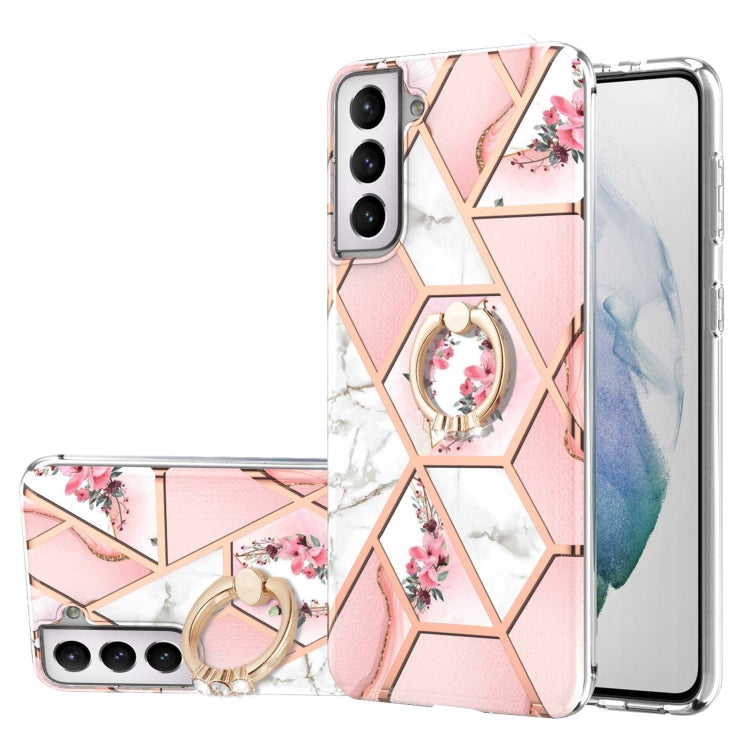 Electroplating Splicing Marble Flower Pattern TPU Shockproof Case with Rhinestone Ring Holder, For Samsung Galaxy S21  5G, For Samsung Galaxy S21+  5G, For Samsung Galaxy S21 Ultra 5G, For Samsung Galaxy S21 FE, For Samsung Galaxy S20                  ...