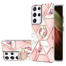 Load image into Gallery viewer, Electroplating Splicing Marble Flower Pattern TPU Shockproof Case with Rhinestone Ring Holder, For Samsung Galaxy S21  5G, For Samsung Galaxy S21+  5G, For Samsung Galaxy S21 Ultra 5G, For Samsung Galaxy S21 FE, For Samsung Galaxy S20                  ...