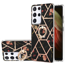 Load image into Gallery viewer, Electroplating Splicing Marble Flower Pattern TPU Shockproof Case with Rhinestone Ring Holder, For Samsung Galaxy S21  5G, For Samsung Galaxy S21+  5G, For Samsung Galaxy S21 Ultra 5G, For Samsung Galaxy S21 FE, For Samsung Galaxy S20                  ...