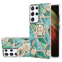 Load image into Gallery viewer, Electroplating Splicing Marble Flower Pattern TPU Shockproof Case with Rhinestone Ring Holder, For Samsung Galaxy S21  5G, For Samsung Galaxy S21+  5G, For Samsung Galaxy S21 Ultra 5G, For Samsung Galaxy S21 FE, For Samsung Galaxy S20                  ...