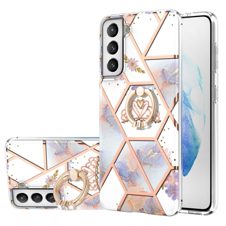 Electroplating Splicing Marble Flower Pattern TPU Shockproof Case with Rhinestone Ring Holder, For Samsung Galaxy S21  5G, For Samsung Galaxy S21+  5G, For Samsung Galaxy S21 Ultra 5G, For Samsung Galaxy S21 FE, For Samsung Galaxy S20                  ...