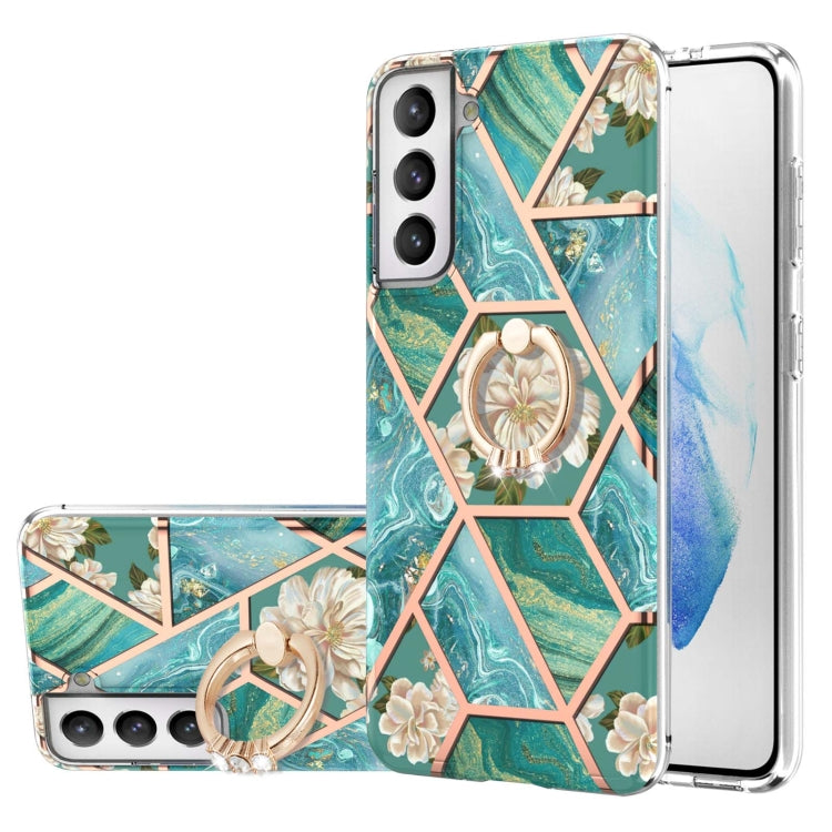 Electroplating Splicing Marble Flower Pattern TPU Shockproof Case with Rhinestone Ring Holder, For Samsung Galaxy S21  5G, For Samsung Galaxy S21+  5G, For Samsung Galaxy S21 Ultra 5G, For Samsung Galaxy S21 FE, For Samsung Galaxy S20                  ...