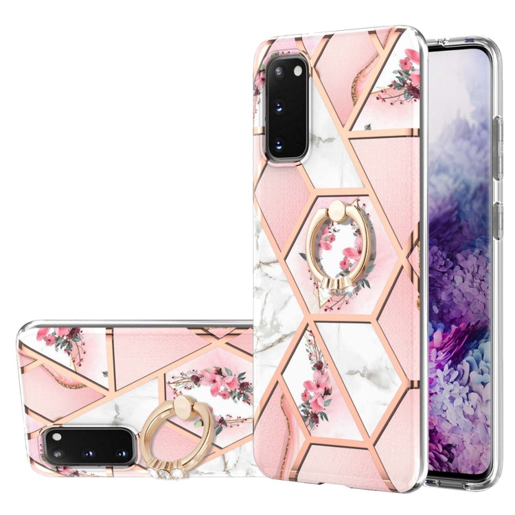 Electroplating Splicing Marble Flower Pattern TPU Shockproof Case with Rhinestone Ring Holder, For Samsung Galaxy S21  5G, For Samsung Galaxy S21+  5G, For Samsung Galaxy S21 Ultra 5G, For Samsung Galaxy S21 FE, For Samsung Galaxy S20                  ...