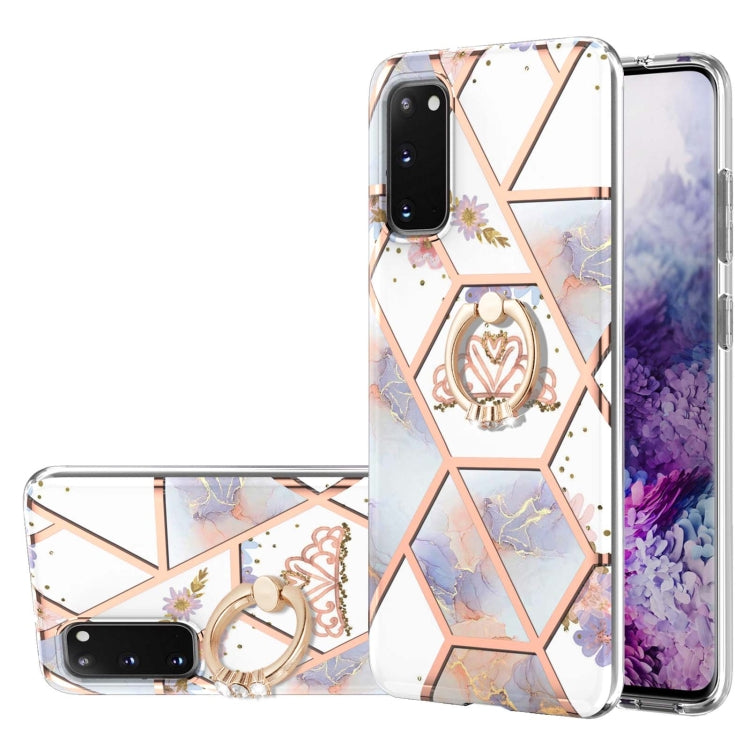 Electroplating Splicing Marble Flower Pattern TPU Shockproof Case with Rhinestone Ring Holder, For Samsung Galaxy S21  5G, For Samsung Galaxy S21+  5G, For Samsung Galaxy S21 Ultra 5G, For Samsung Galaxy S21 FE, For Samsung Galaxy S20                  ...