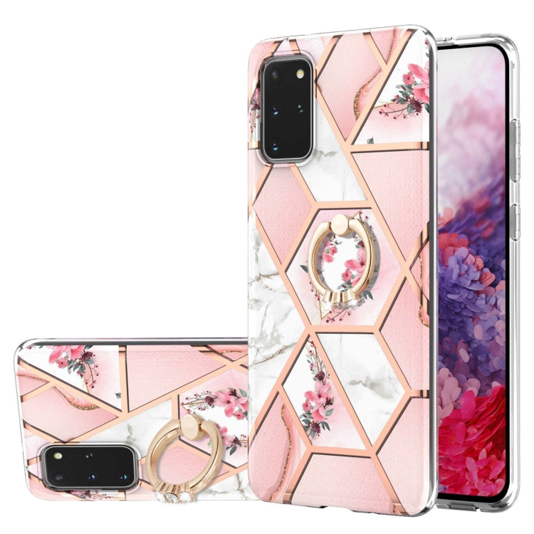 Electroplating Splicing Marble Flower Pattern TPU Shockproof Case with Rhinestone Ring Holder, For Samsung Galaxy S21  5G, For Samsung Galaxy S21+  5G, For Samsung Galaxy S21 Ultra 5G, For Samsung Galaxy S21 FE, For Samsung Galaxy S20                  ...