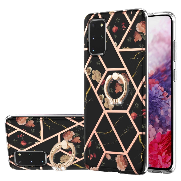 Electroplating Splicing Marble Flower Pattern TPU Shockproof Case with Rhinestone Ring Holder, For Samsung Galaxy S21  5G, For Samsung Galaxy S21+  5G, For Samsung Galaxy S21 Ultra 5G, For Samsung Galaxy S21 FE, For Samsung Galaxy S20                  ...