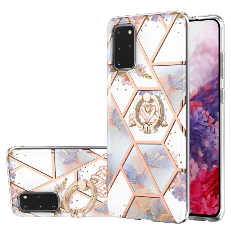 Electroplating Splicing Marble Flower Pattern TPU Shockproof Case with Rhinestone Ring Holder, For Samsung Galaxy S21  5G, For Samsung Galaxy S21+  5G, For Samsung Galaxy S21 Ultra 5G, For Samsung Galaxy S21 FE, For Samsung Galaxy S20                  ...