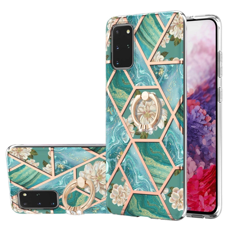 Electroplating Splicing Marble Flower Pattern TPU Shockproof Case with Rhinestone Ring Holder, For Samsung Galaxy S21  5G, For Samsung Galaxy S21+  5G, For Samsung Galaxy S21 Ultra 5G, For Samsung Galaxy S21 FE, For Samsung Galaxy S20                  ...