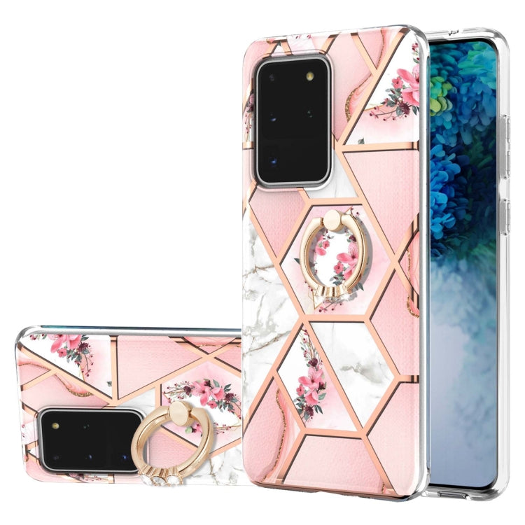 Electroplating Splicing Marble Flower Pattern TPU Shockproof Case with Rhinestone Ring Holder, For Samsung Galaxy S21  5G, For Samsung Galaxy S21+  5G, For Samsung Galaxy S21 Ultra 5G, For Samsung Galaxy S21 FE, For Samsung Galaxy S20                  ...