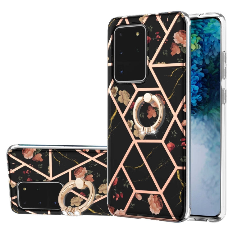 Electroplating Splicing Marble Flower Pattern TPU Shockproof Case with Rhinestone Ring Holder, For Samsung Galaxy S21  5G, For Samsung Galaxy S21+  5G, For Samsung Galaxy S21 Ultra 5G, For Samsung Galaxy S21 FE, For Samsung Galaxy S20                  ...