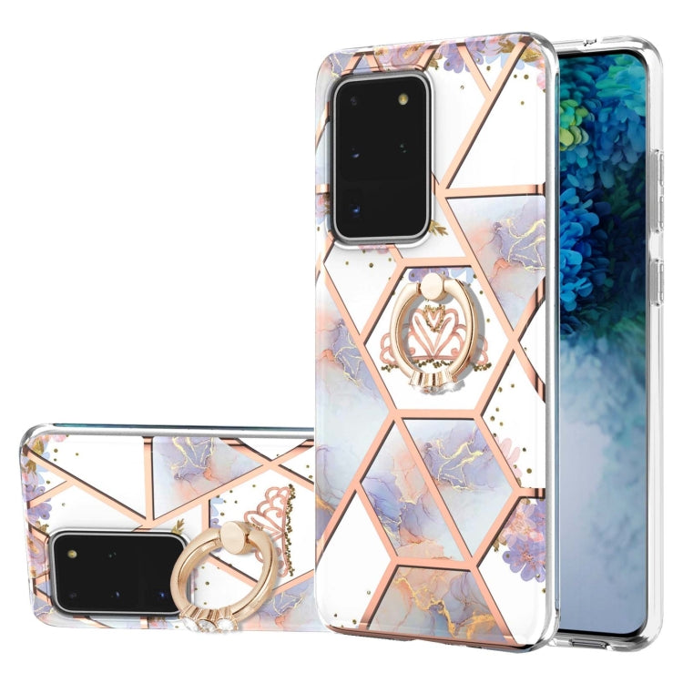 Electroplating Splicing Marble Flower Pattern TPU Shockproof Case with Rhinestone Ring Holder, For Samsung Galaxy S21  5G, For Samsung Galaxy S21+  5G, For Samsung Galaxy S21 Ultra 5G, For Samsung Galaxy S21 FE, For Samsung Galaxy S20                  ...