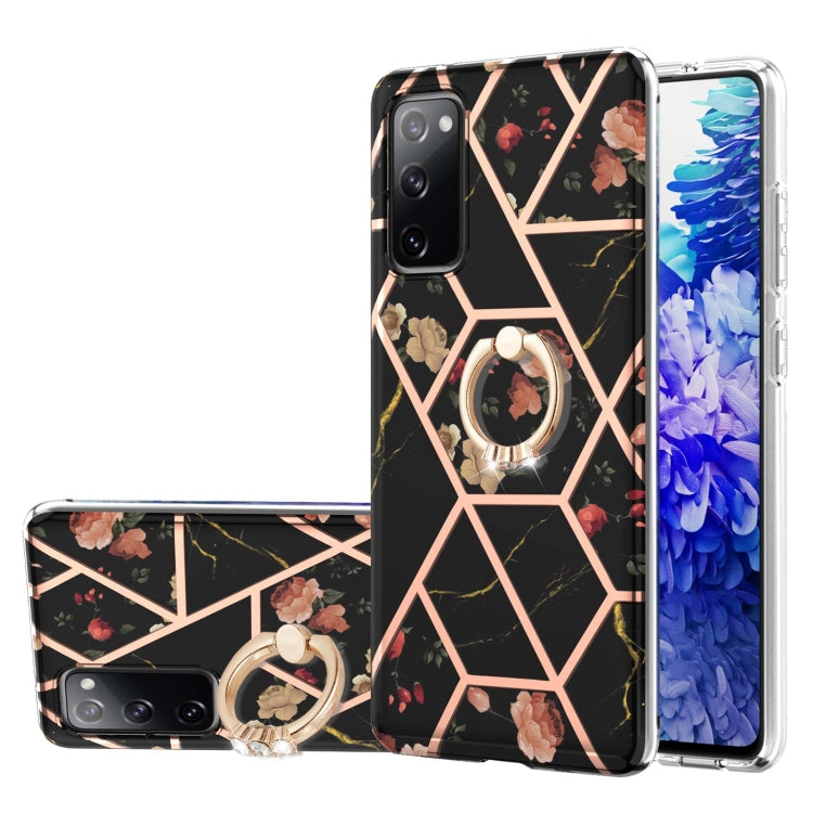 Electroplating Splicing Marble Flower Pattern TPU Shockproof Case with Rhinestone Ring Holder, For Samsung Galaxy S21  5G, For Samsung Galaxy S21+  5G, For Samsung Galaxy S21 Ultra 5G, For Samsung Galaxy S21 FE, For Samsung Galaxy S20                  ...