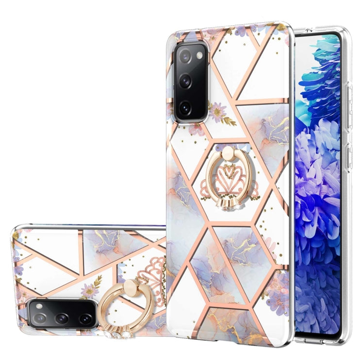Electroplating Splicing Marble Flower Pattern TPU Shockproof Case with Rhinestone Ring Holder, For Samsung Galaxy S21  5G, For Samsung Galaxy S21+  5G, For Samsung Galaxy S21 Ultra 5G, For Samsung Galaxy S21 FE, For Samsung Galaxy S20                  ...