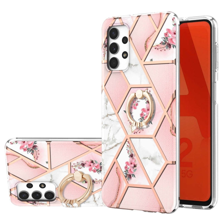 Electroplating Splicing Marble Flower Pattern TPU Shockproof Case with Rhinestone Ring Holder, For Samsung Galaxy S21  5G, For Samsung Galaxy S21+  5G, For Samsung Galaxy S21 Ultra 5G, For Samsung Galaxy S21 FE, For Samsung Galaxy S20                  ...