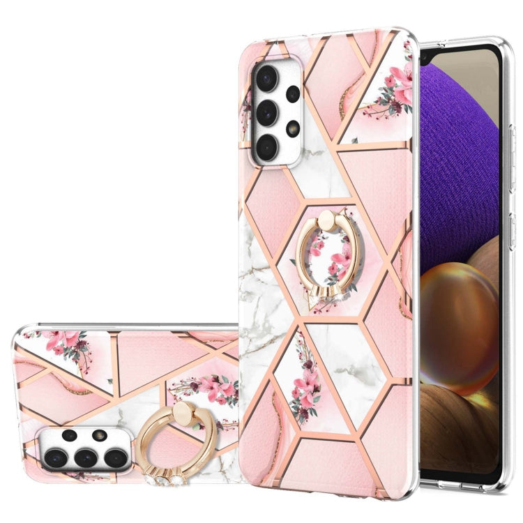 Electroplating Splicing Marble Flower Pattern TPU Shockproof Case with Rhinestone Ring Holder, For Samsung Galaxy S21  5G, For Samsung Galaxy S21+  5G, For Samsung Galaxy S21 Ultra 5G, For Samsung Galaxy S21 FE, For Samsung Galaxy S20                  ...