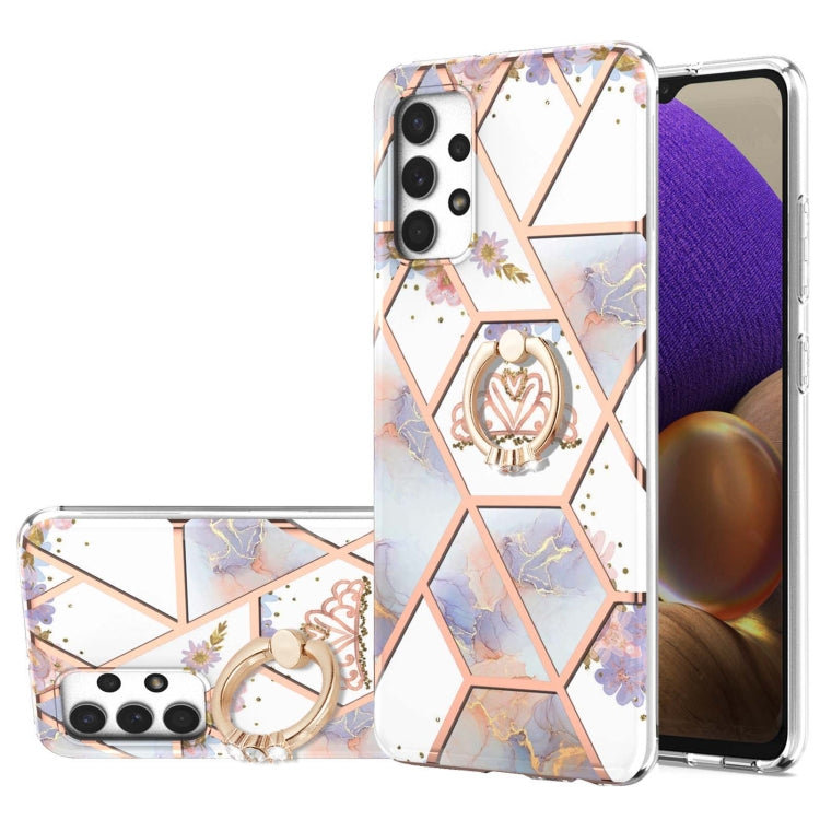 Electroplating Splicing Marble Flower Pattern TPU Shockproof Case with Rhinestone Ring Holder, For Samsung Galaxy S21  5G, For Samsung Galaxy S21+  5G, For Samsung Galaxy S21 Ultra 5G, For Samsung Galaxy S21 FE, For Samsung Galaxy S20                  ...