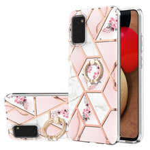 Load image into Gallery viewer, Electroplating Splicing Marble Flower Pattern TPU Shockproof Case with Rhinestone Ring Holder, For Samsung Galaxy A02s 164mm, For Samsung Galaxy A02S 166mm, For Samsung Galaxy A12 5G/F12/M12, For Samsung Galaxy A21s, For Samsung Galaxy A22 4G EU Versio...