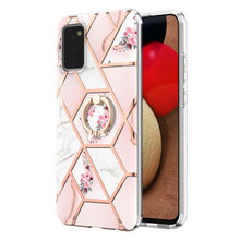 Load image into Gallery viewer, Electroplating Splicing Marble Flower Pattern TPU Shockproof Case with Rhinestone Ring Holder, For Samsung Galaxy A02s 164mm, For Samsung Galaxy A02S 166mm, For Samsung Galaxy A12 5G/F12/M12, For Samsung Galaxy A21s, For Samsung Galaxy A22 4G EU Versio...