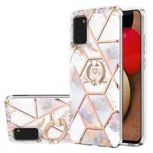 Load image into Gallery viewer, Electroplating Splicing Marble Flower Pattern TPU Shockproof Case with Rhinestone Ring Holder, For Samsung Galaxy A02s 164mm, For Samsung Galaxy A02S 166mm, For Samsung Galaxy A12 5G/F12/M12, For Samsung Galaxy A21s, For Samsung Galaxy A22 4G EU Versio...