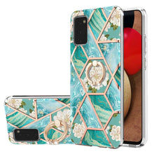 Load image into Gallery viewer, Electroplating Splicing Marble Flower Pattern TPU Shockproof Case with Rhinestone Ring Holder, For Samsung Galaxy A02s 164mm, For Samsung Galaxy A02S 166mm, For Samsung Galaxy A12 5G/F12/M12, For Samsung Galaxy A21s, For Samsung Galaxy A22 4G EU Versio...