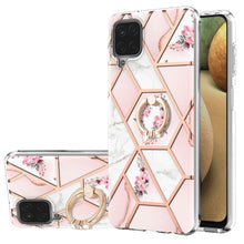 Load image into Gallery viewer, Electroplating Splicing Marble Flower Pattern TPU Shockproof Case with Rhinestone Ring Holder, For Samsung Galaxy A02s 164mm, For Samsung Galaxy A02S 166mm, For Samsung Galaxy A12 5G/F12/M12, For Samsung Galaxy A21s, For Samsung Galaxy A22 4G EU Versio...