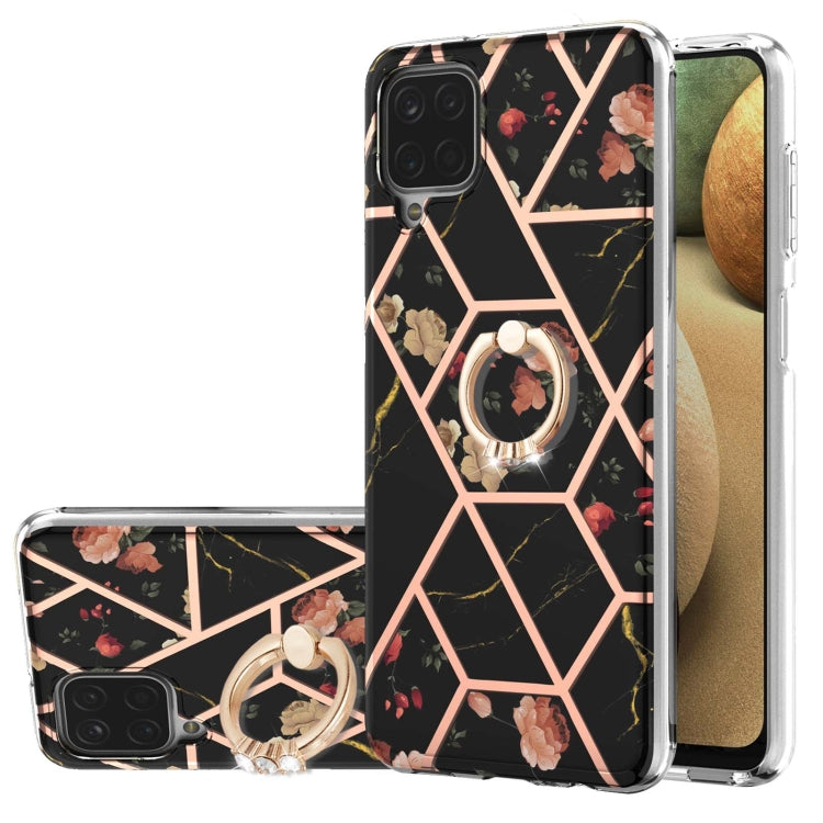 Electroplating Splicing Marble Flower Pattern TPU Shockproof Case with Rhinestone Ring Holder, For Samsung Galaxy A02s 164mm, For Samsung Galaxy A02S 166mm, For Samsung Galaxy A12 5G/F12/M12, For Samsung Galaxy A21s, For Samsung Galaxy A22 4G EU Versio...