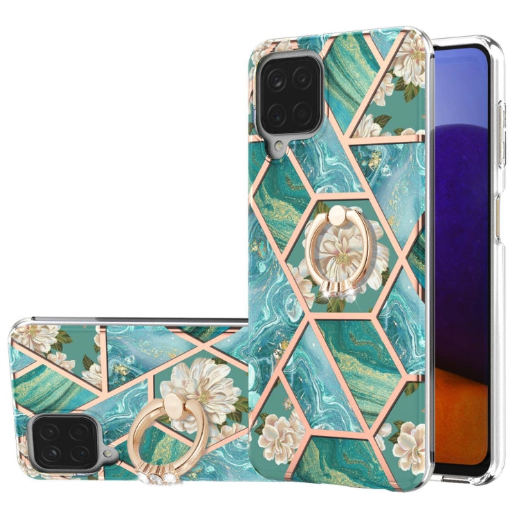 Electroplating Splicing Marble Flower Pattern TPU Shockproof Case with Rhinestone Ring Holder, For Samsung Galaxy A02s 164mm, For Samsung Galaxy A02S 166mm, For Samsung Galaxy A12 5G/F12/M12, For Samsung Galaxy A21s, For Samsung Galaxy A22 4G EU Versio...