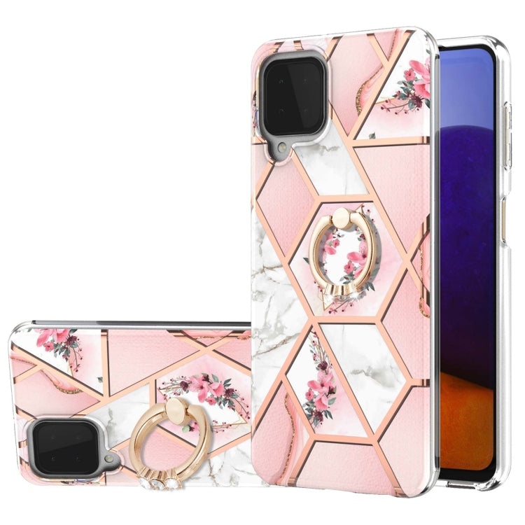 Electroplating Splicing Marble Flower Pattern TPU Shockproof Case with Rhinestone Ring Holder, For Samsung Galaxy A02s 164mm, For Samsung Galaxy A02S 166mm, For Samsung Galaxy A12 5G/F12/M12, For Samsung Galaxy A21s, For Samsung Galaxy A22 4G EU Versio...