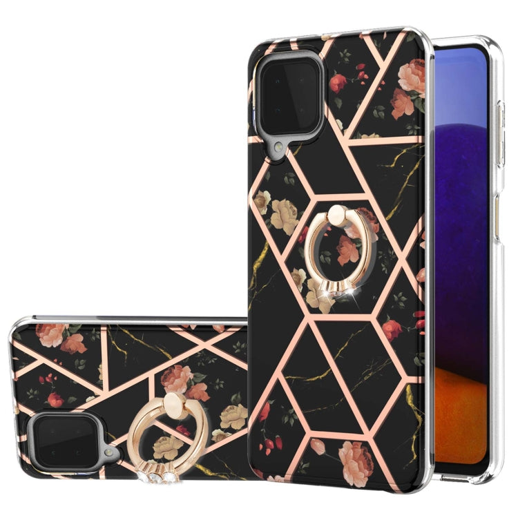 Electroplating Splicing Marble Flower Pattern TPU Shockproof Case with Rhinestone Ring Holder, For Samsung Galaxy A02s 164mm, For Samsung Galaxy A02S 166mm, For Samsung Galaxy A12 5G/F12/M12, For Samsung Galaxy A21s, For Samsung Galaxy A22 4G EU Versio...