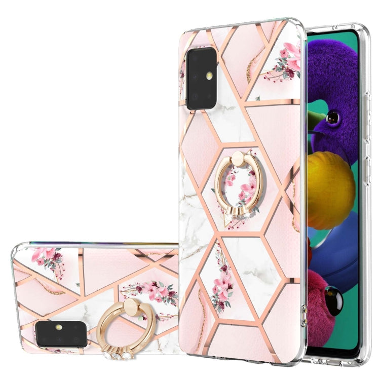 Electroplating Splicing Marble Flower Pattern TPU Shockproof Case with Rhinestone Ring Holder, For Samsung Galaxy A02s 164mm, For Samsung Galaxy A02S 166mm, For Samsung Galaxy A12 5G/F12/M12, For Samsung Galaxy A21s, For Samsung Galaxy A22 4G EU Versio...