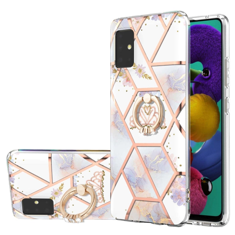 Electroplating Splicing Marble Flower Pattern TPU Shockproof Case with Rhinestone Ring Holder, For Samsung Galaxy A02s 164mm, For Samsung Galaxy A02S 166mm, For Samsung Galaxy A12 5G/F12/M12, For Samsung Galaxy A21s, For Samsung Galaxy A22 4G EU Versio...
