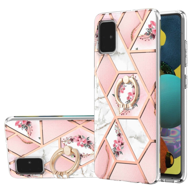 Electroplating Splicing Marble Flower Pattern TPU Shockproof Case with Rhinestone Ring Holder, For Samsung Galaxy A02s 164mm, For Samsung Galaxy A02S 166mm, For Samsung Galaxy A12 5G/F12/M12, For Samsung Galaxy A21s, For Samsung Galaxy A22 4G EU Versio...