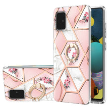 Load image into Gallery viewer, Electroplating Splicing Marble Flower Pattern TPU Shockproof Case with Rhinestone Ring Holder, For Samsung Galaxy A02s 164mm, For Samsung Galaxy A02S 166mm, For Samsung Galaxy A12 5G/F12/M12, For Samsung Galaxy A21s, For Samsung Galaxy A22 4G EU Versio...