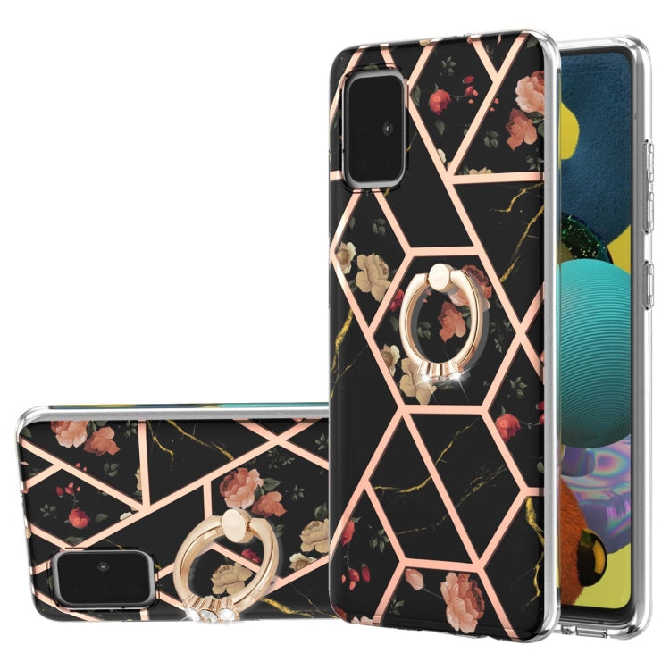 Electroplating Splicing Marble Flower Pattern TPU Shockproof Case with Rhinestone Ring Holder, For Samsung Galaxy A02s 164mm, For Samsung Galaxy A02S 166mm, For Samsung Galaxy A12 5G/F12/M12, For Samsung Galaxy A21s, For Samsung Galaxy A22 4G EU Versio...
