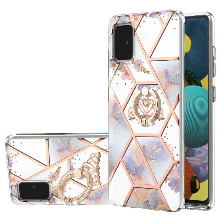 Electroplating Splicing Marble Flower Pattern TPU Shockproof Case with Rhinestone Ring Holder, For Samsung Galaxy A02s 164mm, For Samsung Galaxy A02S 166mm, For Samsung Galaxy A12 5G/F12/M12, For Samsung Galaxy A21s, For Samsung Galaxy A22 4G EU Versio...
