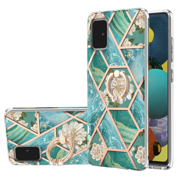 Electroplating Splicing Marble Flower Pattern TPU Shockproof Case with Rhinestone Ring Holder, For Samsung Galaxy A02s 164mm, For Samsung Galaxy A02S 166mm, For Samsung Galaxy A12 5G/F12/M12, For Samsung Galaxy A21s, For Samsung Galaxy A22 4G EU Versio...
