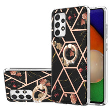 Load image into Gallery viewer, Electroplating Splicing Marble Flower Pattern TPU Shockproof Case with Rhinestone Ring Holder, For Samsung Galaxy A02s 164mm, For Samsung Galaxy A02S 166mm, For Samsung Galaxy A12 5G/F12/M12, For Samsung Galaxy A21s, For Samsung Galaxy A22 4G EU Versio...
