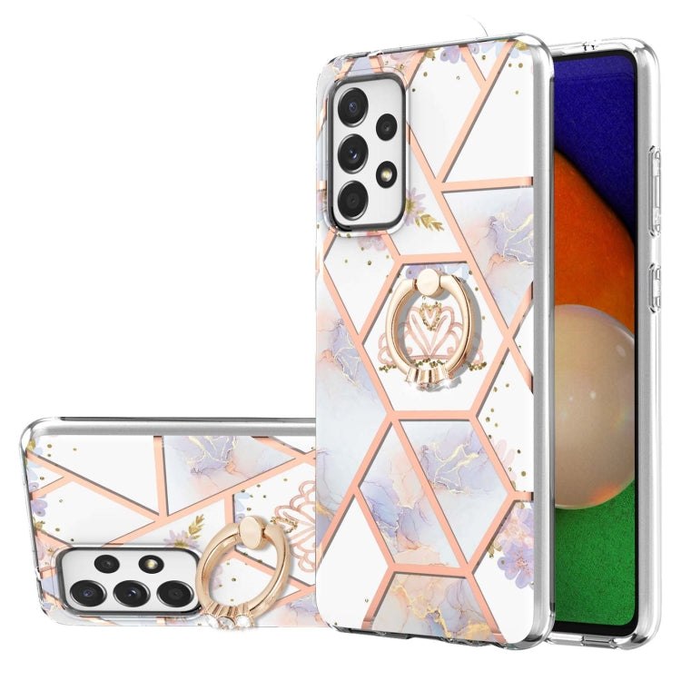 Electroplating Splicing Marble Flower Pattern TPU Shockproof Case with Rhinestone Ring Holder, For Samsung Galaxy A02s 164mm, For Samsung Galaxy A02S 166mm, For Samsung Galaxy A12 5G/F12/M12, For Samsung Galaxy A21s, For Samsung Galaxy A22 4G EU Versio...
