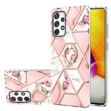 Load image into Gallery viewer, Electroplating Splicing Marble Flower Pattern TPU Shockproof Case with Rhinestone Ring Holder, For Samsung Galaxy A02s 164mm, For Samsung Galaxy A02S 166mm, For Samsung Galaxy A12 5G/F12/M12, For Samsung Galaxy A21s, For Samsung Galaxy A22 4G EU Versio...