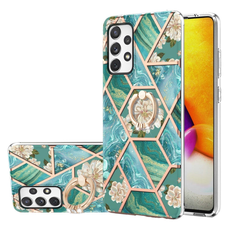 Electroplating Splicing Marble Flower Pattern TPU Shockproof Case with Rhinestone Ring Holder, For Samsung Galaxy A02s 164mm, For Samsung Galaxy A02S 166mm, For Samsung Galaxy A12 5G/F12/M12, For Samsung Galaxy A21s, For Samsung Galaxy A22 4G EU Versio...