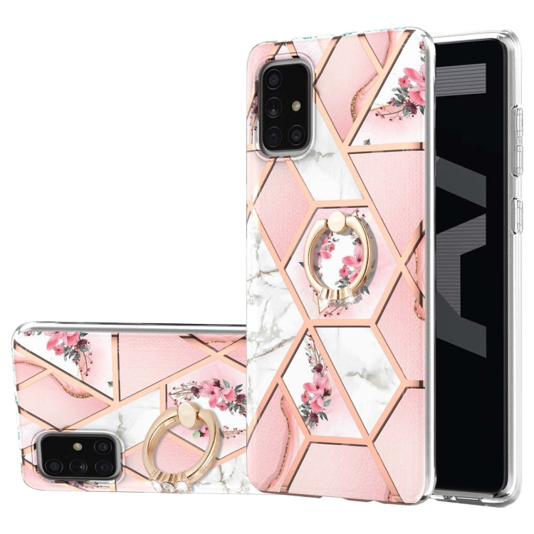 Electroplating Splicing Marble Flower Pattern TPU Shockproof Case with Rhinestone Ring Holder, For Samsung Galaxy A02s 164mm, For Samsung Galaxy A02S 166mm, For Samsung Galaxy A12 5G/F12/M12, For Samsung Galaxy A21s, For Samsung Galaxy A22 4G EU Versio...