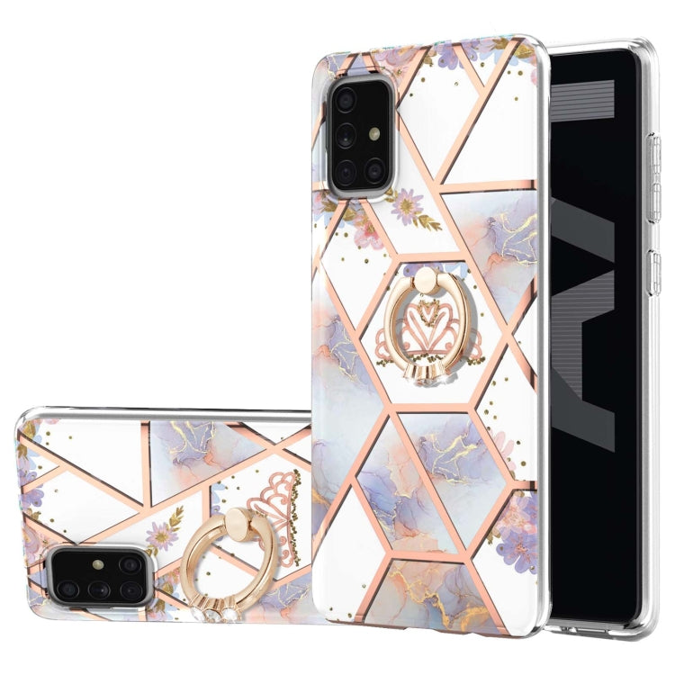 Electroplating Splicing Marble Flower Pattern TPU Shockproof Case with Rhinestone Ring Holder, For Samsung Galaxy A02s 164mm, For Samsung Galaxy A02S 166mm, For Samsung Galaxy A12 5G/F12/M12, For Samsung Galaxy A21s, For Samsung Galaxy A22 4G EU Versio...