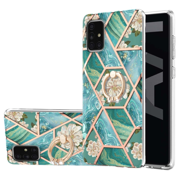 Electroplating Splicing Marble Flower Pattern TPU Shockproof Case with Rhinestone Ring Holder, For Samsung Galaxy A02s 164mm, For Samsung Galaxy A02S 166mm, For Samsung Galaxy A12 5G/F12/M12, For Samsung Galaxy A21s, For Samsung Galaxy A22 4G EU Versio...