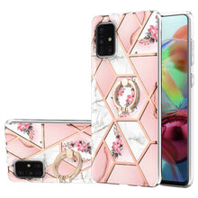 Load image into Gallery viewer, Electroplating Splicing Marble Flower Pattern TPU Shockproof Case with Rhinestone Ring Holder, For Samsung Galaxy A02s 164mm, For Samsung Galaxy A02S 166mm, For Samsung Galaxy A12 5G/F12/M12, For Samsung Galaxy A21s, For Samsung Galaxy A22 4G EU Versio...